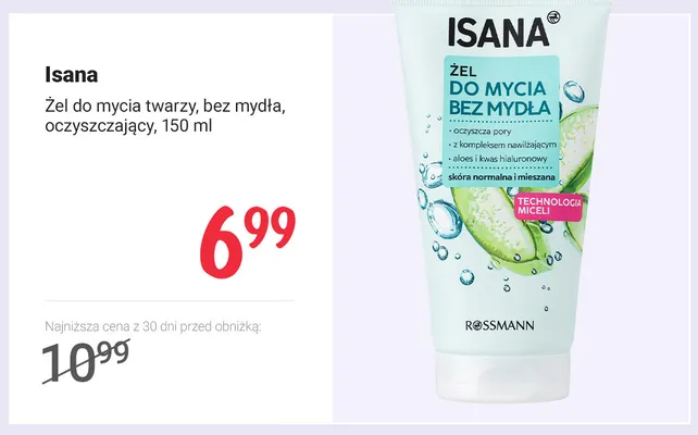 Żel do mycia twarzy bez mydła oczyszczający Isana promocja w Rossmann