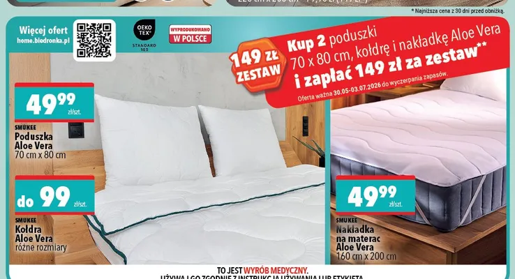 Poduszka SMUKEE Aloe Vera 70cm x 80cm promocja w Biedronka Home