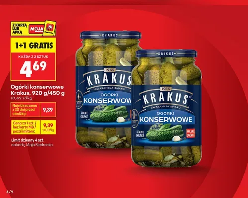 Ogórki konserwowe Krakus promocja w Biedronka