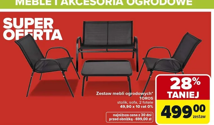 Zestaw mebli ogrodowych Toros stolik, sofa, 2 fotele promocja w Carrefour