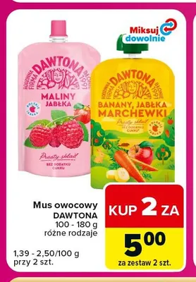 Mus owocowy Dawtona maliny jabłka promocja w Carrefour Express