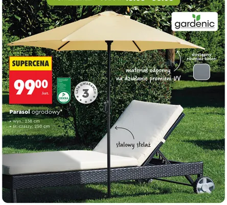 Parasol ogrodowy Gardenic wys. 238cm śr. czaszy 250cm promocja w Biedronka