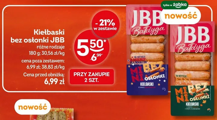 Kiełbaski bez osłonki w stylu amerykańskim JBB Bałdyga promocja w Żabka