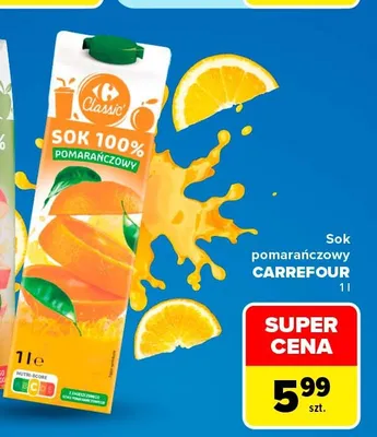 Sok pomarańczowy Carrefour Classic 100% promocja w Carrefour Market