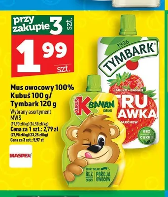 Mus owocowy 100% Tymbark promocja w TOPAZ