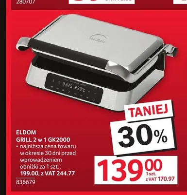 Grill 2 w 1 ELDOM GK2000 promocja w Selgros