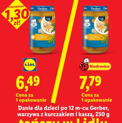 Danie dla dzieci Gerber warzywa z kurczakiem i kaszą po 12m-cu promocja w Lidl