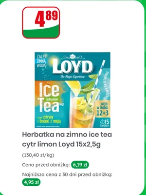 Herbatka na zimno Loyd Ice Tea o smaku cytryny i limonki z miętą 15-pak 2,5 g promocja w Dino