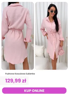 Sukienka koszulowa ModnaKiecka.pl pudrowa promocja w Modna Kiecka