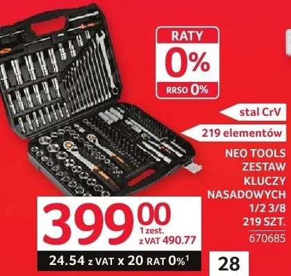 Zestaw kluczy nasadowych NEO TOOLS 1/2 3/8 219 SZT. promocja w Selgros