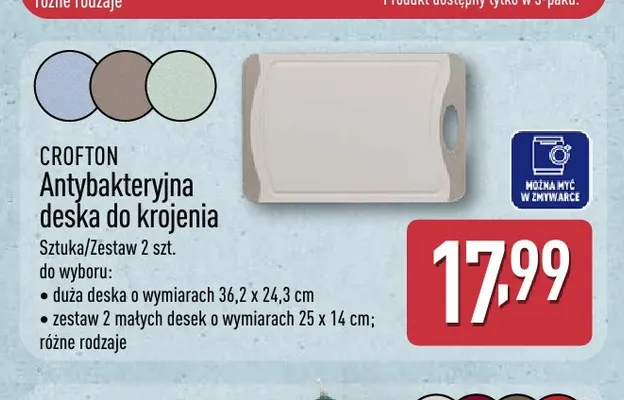 Antybakteryjna deska do krojenia duża 36,2x24,3 cm Crofton promocja w Aldi