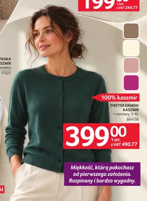 Sweter damski kaszmir rozpinany promocja w Selgros