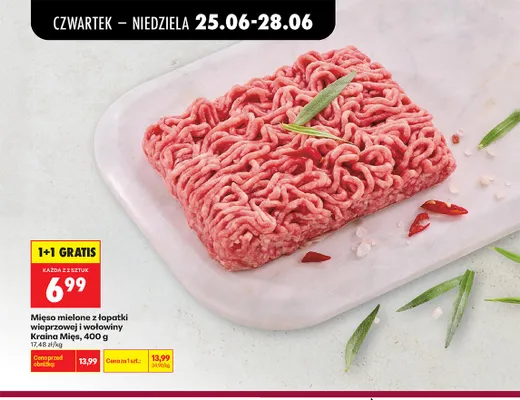 Mięso mielone z łopatki wieprzowej i wołowej Kraina Mięs promocja w Biedronka