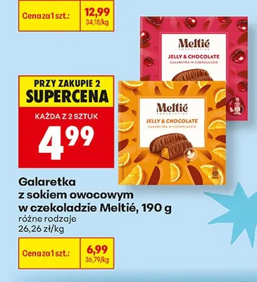 Galaretka z sokiem owocowym w czekoladzie Meltié o smaku wiśniowym promocja w Biedronka