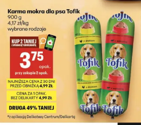 Karma mokra dla psa Tofik promocja w Delikatesy Centrum