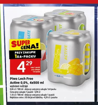 Piwo bezalkoholowe Lech Free Active Mango i Cytryna 4-pak promocja w Twój Market