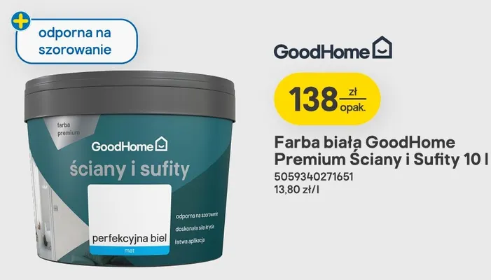 Farba biała GoodHome Premium Ściany i Sufity promocja w Castorama