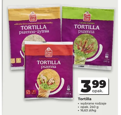 Tortilla pszenno-żytnia wieloziarnista Fine Life promocja w Odido