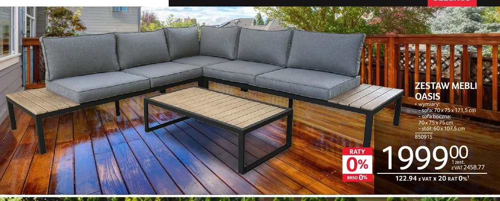 Zestaw mebli Oasis sofa 70x75x171,5cm sofa boczna 70x75x75cm stół 60x107,5cm promocja w Selgros