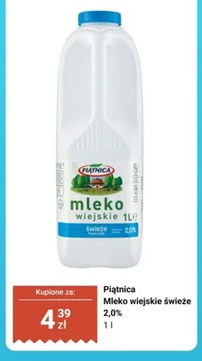 Mleko wiejskie świeże Piątnica 2,0% promocja w Biedronka
