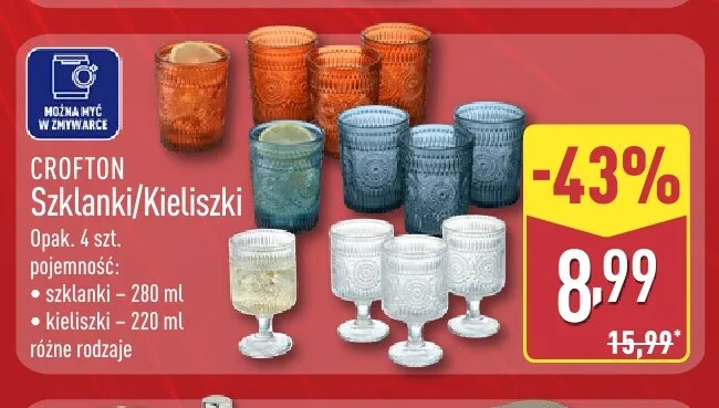 Szklanki Crofton 4-pak promocja w Aldi