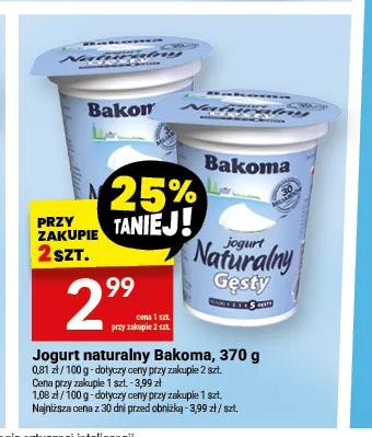 Jogurt naturalny gęsty Bakoma promocja w Twój Market
