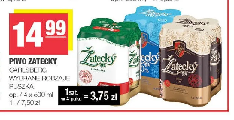 Piwo bezalkoholowe Zatecky 0% 4-pak 500ml promocja w SPAR