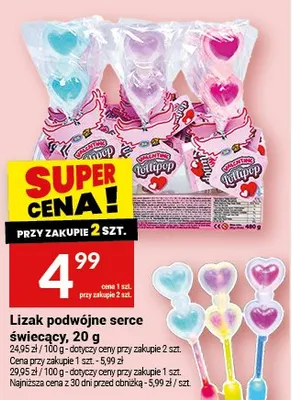 Lizak podwójne serce świecący promocja w Twój Market