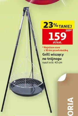 Grill wiszący na trójnogu ruszt o śr. 43cm promocja w Auchan