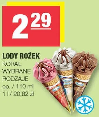 Lody rożek Koral wybrane rodzaje promocja w SPAR