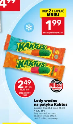 Lody wodne na patyku Kaktus Classic promocja w LEWIATAN