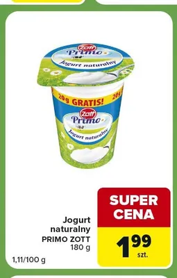 Jogurt naturalny Primo Zott promocja w Carrefour Express