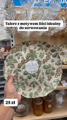 Talerz szklany Pepco Home z motywem liści promocja w Pepco