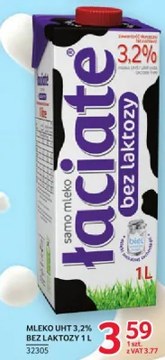 Mleko uht 3,2% bez laktozy 1 l promocja w Selgros