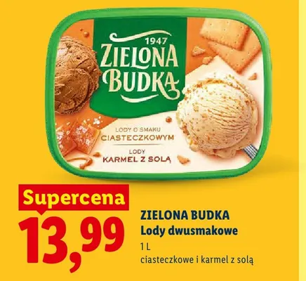 Lody dwusmakowe Zielona Budka ciasteczkowe i karmel z solą promocja w Lidl