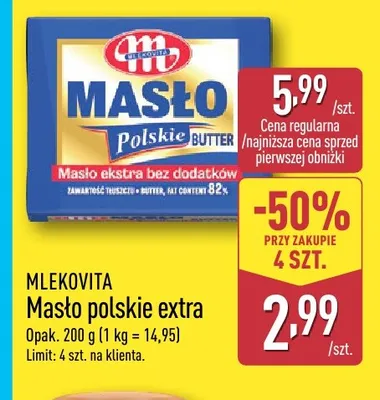 Masło polskie extra Mlekovita promocja w Aldi
