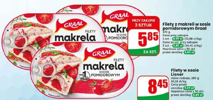Filety z makreli w sosie pomidorowym Graal promocja w Dino