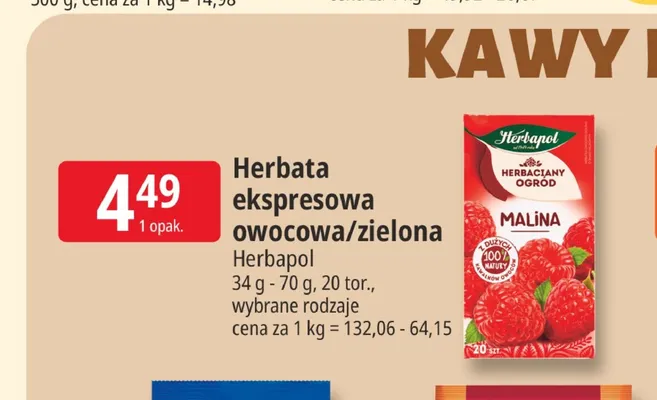 Herbata ekspresowa owocowa/zielona Herbapol promocja w Leclerc