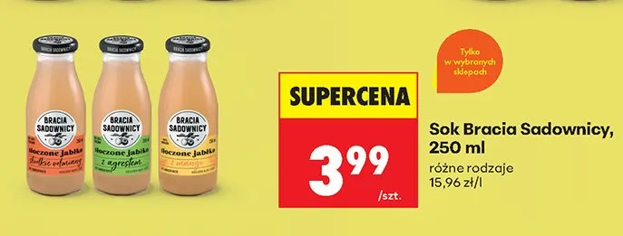 Sok Bracia Sadownicy 250ml różne rodzaje promocja w Biedronka