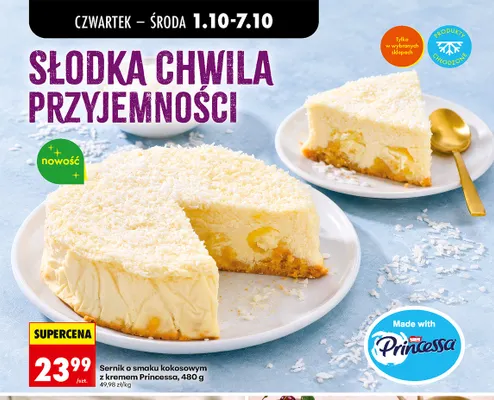 Sernik o smaku kokosowym z kremem Princessa promocja w Biedronka