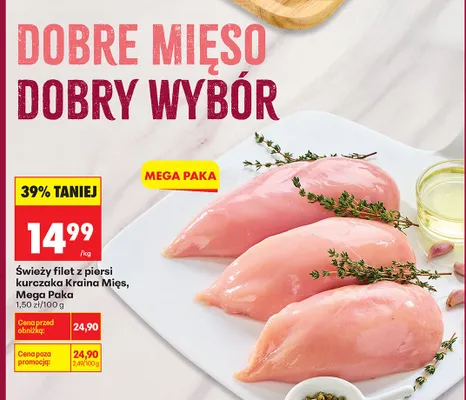 Świeży filet z piersi kurczaka Kraina Mięs Mega Paka promocja w Biedronka