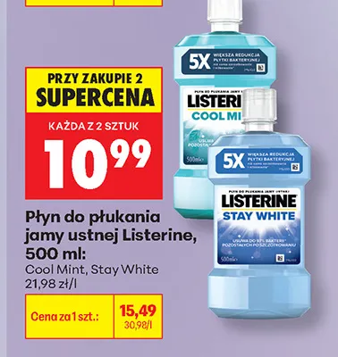 Płyn do płukania jamy ustnej Listerine Stay White promocja w Biedronka