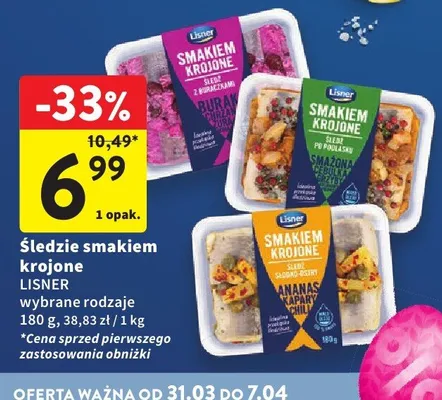 Śledzie smakiem krojone Lisner wybrane rodzaje promocja w Intermarche