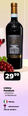 Wino czerwone L'Altro Pendium Primitivo di Manduria półwytrawne włoskie promocja w Netto