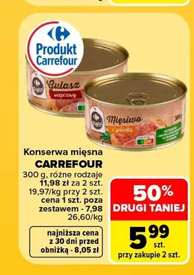 Konserwa mięsna Gulasz Wieprzowy Carrefour promocja w Carrefour Market