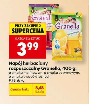 Napój herbaciany rozpuszczalny Granella o smaku malinowym promocja w Biedronka