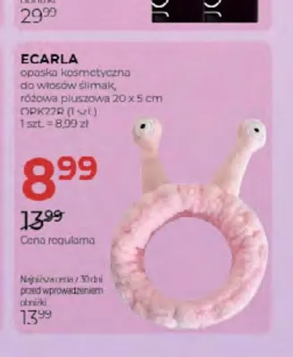 Opaska kosmetyczna do włosów Ecarla ślimak różowa pluszowa 20x5 cm OPK22R promocja w Drogerie Jawa