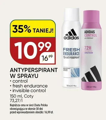 Antyperspirant w sprayu Adidas Invisible Control promocja w Chata Polska