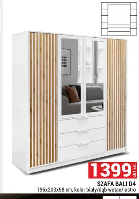 Szafa Bali D4 196x200x58cm kolor biały/dąb wotan/lustro promocja w Merkury Market