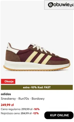 Sneakersy Run70s bordowy Adidas promocja w eobuwie.pl